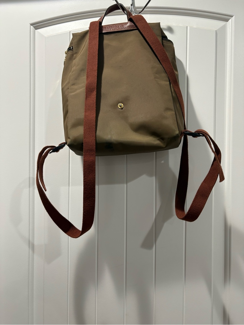 Longchamp Olive Green Backpack with Brown Trim - Picture 3 of 6